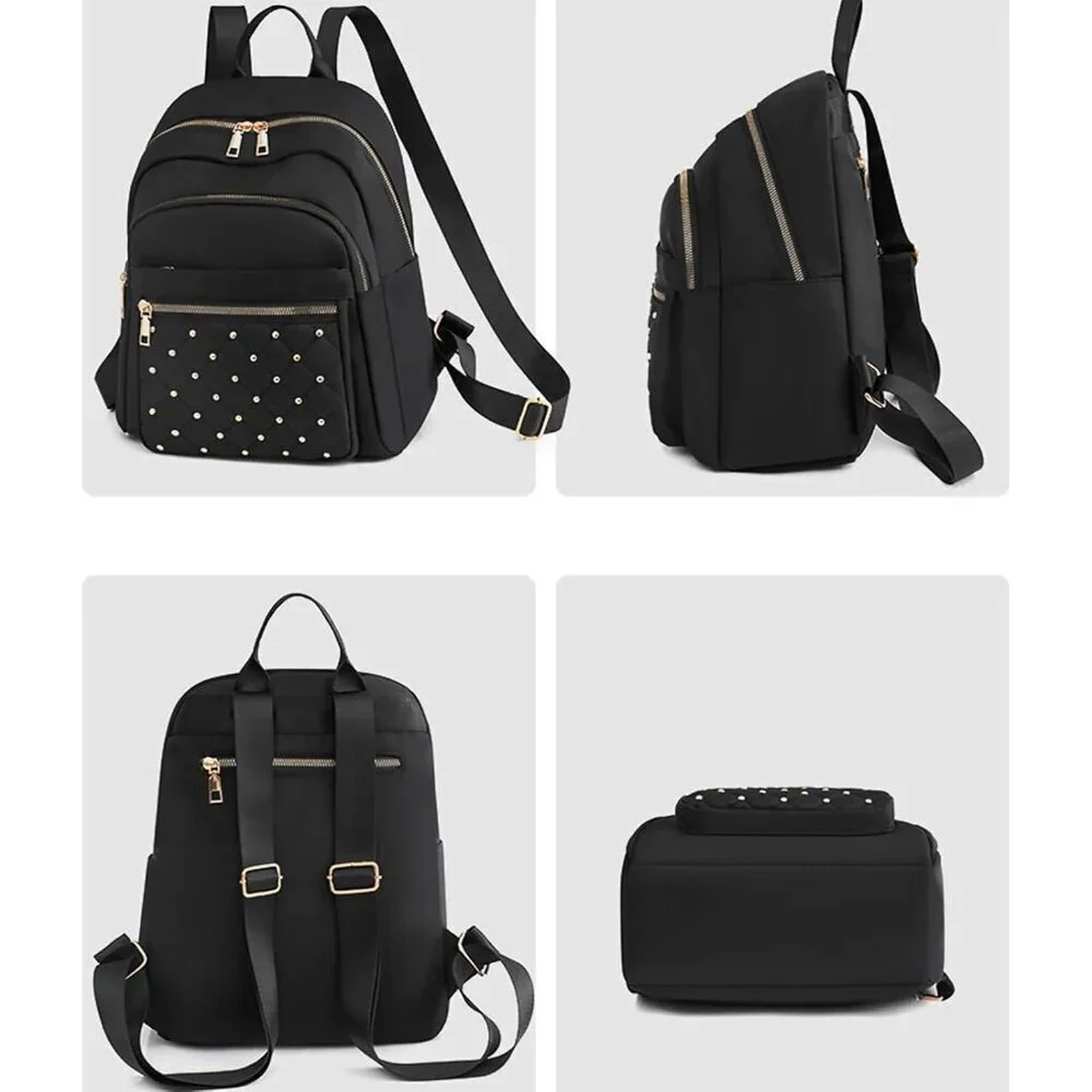 Mini Nylon Backpack for Women Lightweight Travel Purse G Black Small Trendy Bag